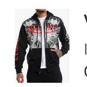 Von Dutch full zip Black white Graphic winged eyeball Hoodie sweatshirt large